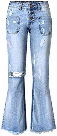Mycherish Women's Low Waist Destroyed Ripped Bell-Bottom Wide Flared Jeans Pants (Blue, Tag34(US-S))