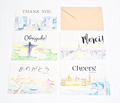 JD Oldenburg Thank You Greeting Cards - Hand Painted - 50 Thank You Cards, Blank Inside With Envelopes - 5 Inspire To Travel Themed Designs. Sales Support Visual Artists Involved - 4x6 Inches