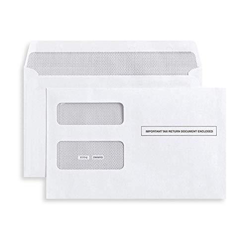 100 Tax Envelopes Self-Seal for 1099 MISC and 1099-R & DIV - INT Double-Window Security for Quickbooks or Tax Software - 5 5/8 Inch x 9 Inch,100pk