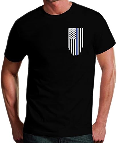 Thin Blue Line American Flag T-Shirt - Vertical Flag - Black