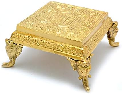 SHINE MILL Brass Elephant Pillar Swastika Pooja Chowki by Handecor|Hindu Pooja chowki Hindu Religion Temple Accessory Handicraft Handmade