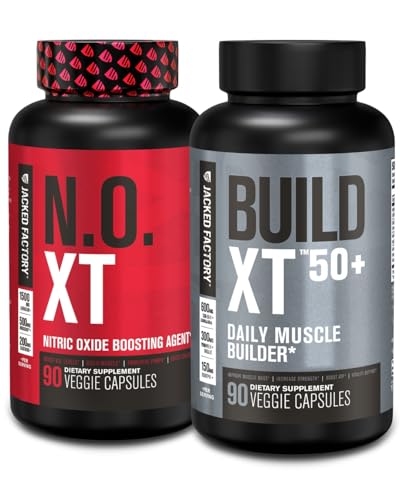 Jacked Factory N.O. XT Nitric Oxide Supplement (90 Capsules) & Build XT 50+ Daily Muscle Builder (90 Capsules) for Muscle Growth, Pumps, Vitalty, & Recovery