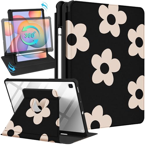 Kidcube für Samsung Galaxy Tab S6 Lite 26,4 cm 2022/2020, süße Folio-Hülle mit Stiftbehälter, mädchenhaftes Blumen- und Floraldesign, drehbarer Ständer, hübsche Tablet-Hülle SM-P610/P613/P615/P619