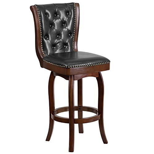 Flash Furniture 30'' High Cappuccino Wood Barstool with Black Leather Swivel Seat