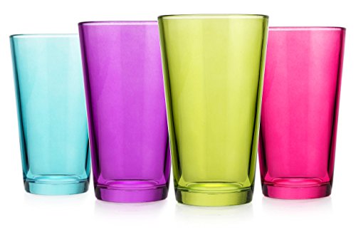 Classic Home Carnival Tumblers Glass Set of Four 17 OZ Assorted (4) Color Highballs Drinkware