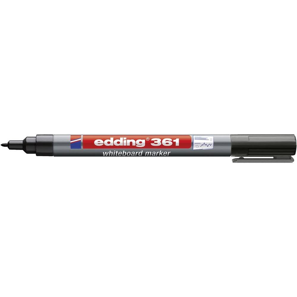 edding 361 whiteboard marker - black - 1 whiteboard pen - round tip 1 mm - whiteboard pen dry wipe - for whiteboards, flipcharts, pinboards, magnetic and memo boards - sketchnotes - refillable