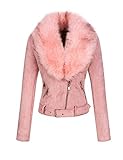 Bellivera Women's Faux Suede Short Jacket, Moto Jacket with Detachable Faux Fur Collar