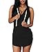 Cfanny Women's Sexy V Neck Cotton Hoodie Mini T-Shirt Casual Dress,Black,M