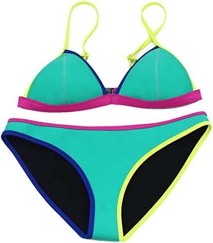 RELTANGL Womens Neoprene Bikini Mesh Triangle Set Bathing Suit Set(FBA)