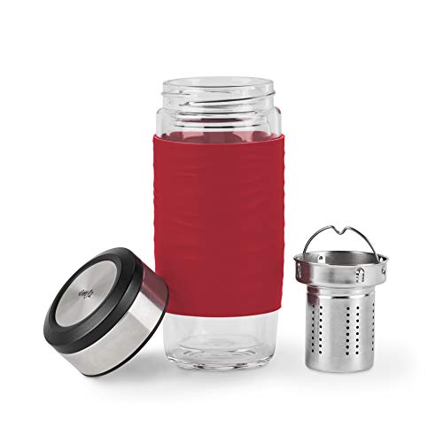 Emsa N20804 Tea Mug Teebecher aus doppelwandigem Glas | 0,4 Liter | herausnehmbares Sieb | BPA-Frei | 100% dicht | auslaufsicher | spülmaschinengeeignet | 360°-Trinköffnung | Rot – Bild 3