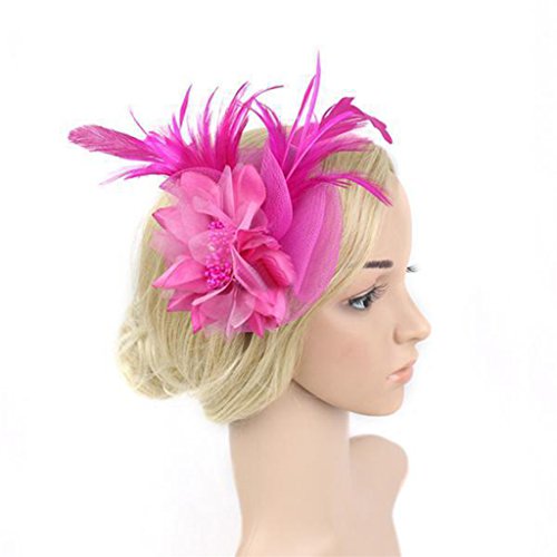 Yamalans Women Feather Fascinator Floral Veil Hairband Bridal Headwear for Party Stage - Thumbnail 7