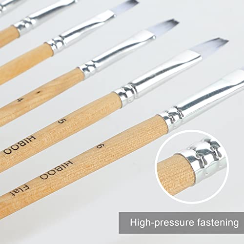 HIBOO Paintbrush Set-7 Flat Art Nylon Hair Artist Painting Brush for Acrylic Watercolor and Gouache Painting (Black & White Tip)