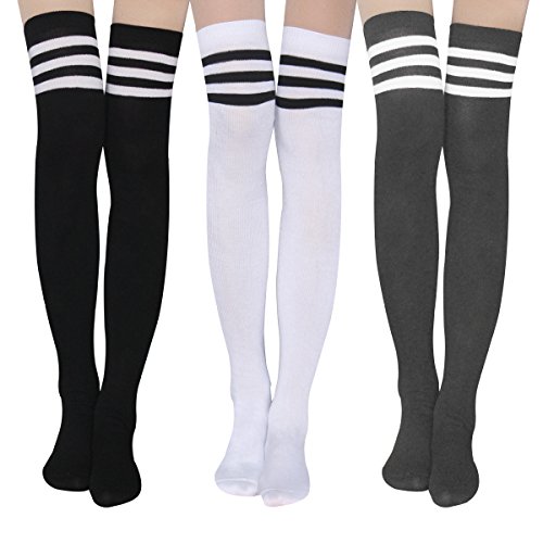 Womens Stripe Thigh High Socks - Leg Warmer Dresses Over Knee High Stockings Cosplay Socks