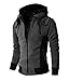 LOCALMODE Men's Double Zipper Hooded Jacket Turtleneck Fleece Hoodie Coat Grey XL