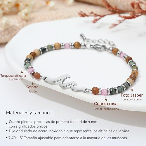 Pulseras de Acero Inoxidable para Mujer, Pulsera de Piedra Natural, Brazalete para Dama Elegante, Regalos para Mujer Cumpleaños, Joyeria Accesorios Regalo para Novia Amiga Mamá