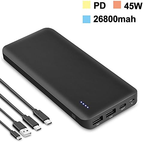 26800mah 45W PD Portable Charger,External Battery Power Bank with Type-C Input/Output for Macbook/Macbook air/ThinkPad New S2/Phone X/iPhone 8 Plus/Samsung
