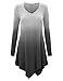 WT1050 Womens V Neck Long Sleeve Dip Dye Handkerchief Hem Tunic Top L BLACK