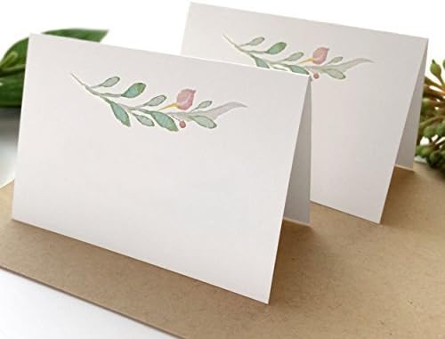 20 Pack - Floral White Wedding Place Cards - Blank Pink and Green Wedding Escort Cards - Pre-Scored Shipped Flat You Fold - Pack of 20