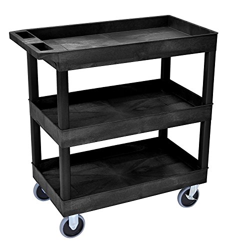DMD Storage and Transport Mobile Utility Cart, 3 Tub Shelves, Molded Plastic, 500 lb. Weight Capacity, 18 x 35 1/4 Inch Black