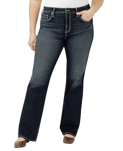 Silver Jeans Co. Women's Plus Size Avery High Rise Slim Bootcut Jeans, Dark Was…