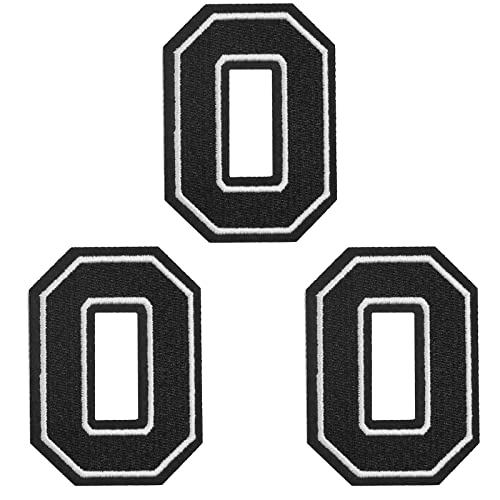 TACVEL 3 Pieces Iron on Numbers Patches, Numbers 0-9 Applique for Clothes, Dress, Hat, Socks, Jeans, DIY Accessories (Black 0,3.14inch)