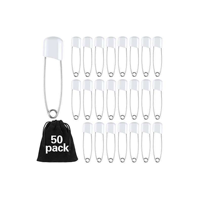 50 Pieces Diaper Pins Baby Safety Pins 2.2 Inch Plastic Head Cloth Diaper Pins with Locking Closures Stainless Steel…