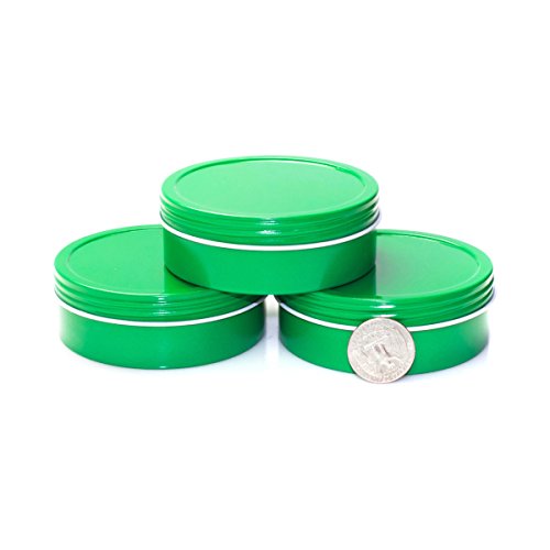 Mimi Pack 4 oz Shallow Screw Top Lid Tin Can Containers For Salves, Favors, Spices, Balms, Gifts Tin Containers 24 Pack (Green)