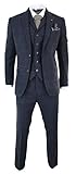 Mens Herringbone Tweed Navy Blue Check 3 Piece Wool Suit Peaky Blinders Tan