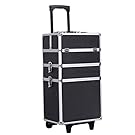 SONGMICS 4-in-1 Rolling Makeup Train Case with wheels Lockable Professional Artist Trolley Cosmetic Organizer Box with Lift Handle 4 Trays 1 Organizer Black UJHZ01B