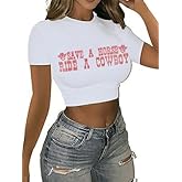 Tewmeu Cropped Cowgirl Outfits for Women Sparkly Western Country Concert Graphic Tee Rodeo Crop Top