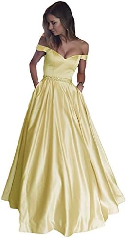 Jazylynbride 2018 Women's Satin Off The Shoulder Sweetheart Prom Evening Dress With Pockets