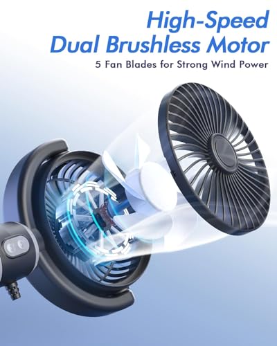 Car Fan USB Powered for Baby: Dual Car Cooling Fans for Backseat 3 Speed Separate Controlled Quiet Brushless Motor 360° Rotatable Rear Seat Air Circulation for Vehicle Van Truck SUV RV(USB Plug)