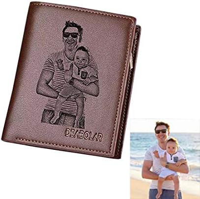 Personalized Men's Genuine Leather Trifold Custom Photo Wallet With Zipper Pocket Credit Card Holder Coin Purse Short