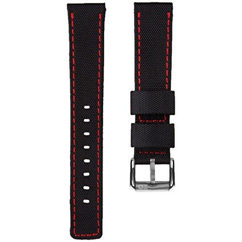ZULUDIVER Waterproof Divers Watch Band Black & Red Stitching 20mm