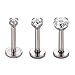 16g 2/3/4mm Cubic Zirconia Triple Forward Helix Ear Cartilage Tragus Studs Earrings Lip Piercing 16 gauge (6mm Length Triple Stone Size Pack, Set Of 3.)