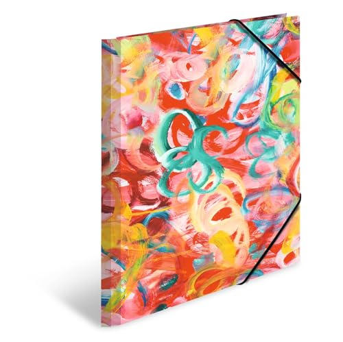 HERMA Portfolio Folders A4 Painting Set, 3 Pieces, Childrens Cardboard Corner Folder with Art Motif, Elastic Band, Inner Flaps and Inner Print for Boys and Girls