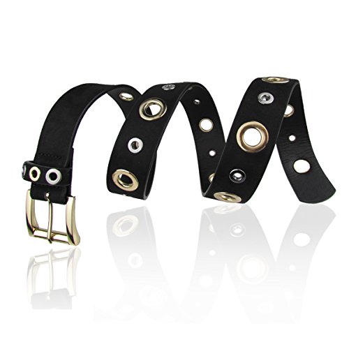 Women Suede PU Leather Belt Fashion Punk Blind Rivet Grommet Belt for Casual Jeans Pants Shiny Gold Buckle Spike Belts(Black, XL) - Thumbnail 2