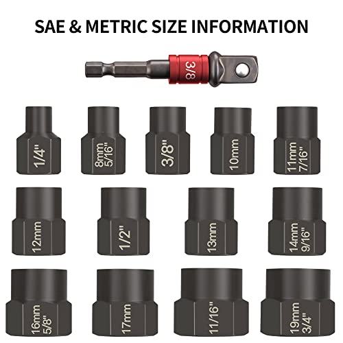 Hromee Impact Bolt Nut Remover Set, 13 Pieces Stripped Bolt and Damaged