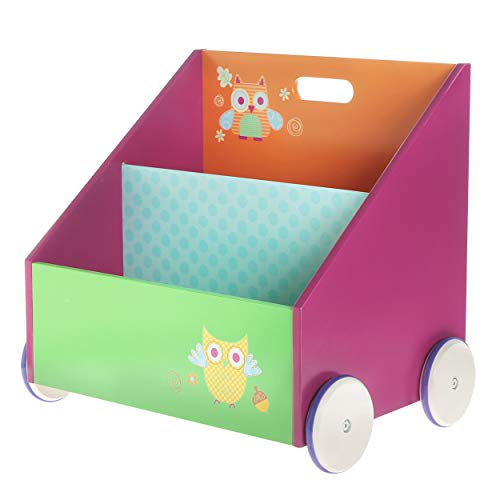 Hessie Little Toddler Kids Portable Wooden Bookcase/Bookshelf on Wheels