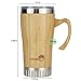 Wazzala Bamboo Travel Mug with Handle - Leak Proof Lid, Eco-Friendly Tumbler. Stainless Steel Straw Included. Insulated, Splash Proof Cup for Coffee or Tea. 16 Oz