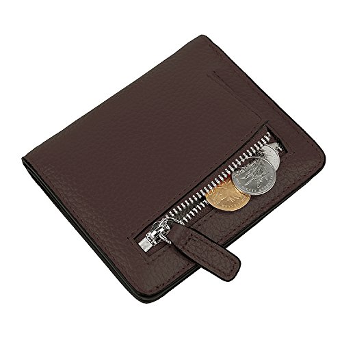 AINIMOER Small Leather Wallet for Women, Ladies Credit Card Holder RFID Blocking Women's Mini Bifold Pocket Purse, Coffee