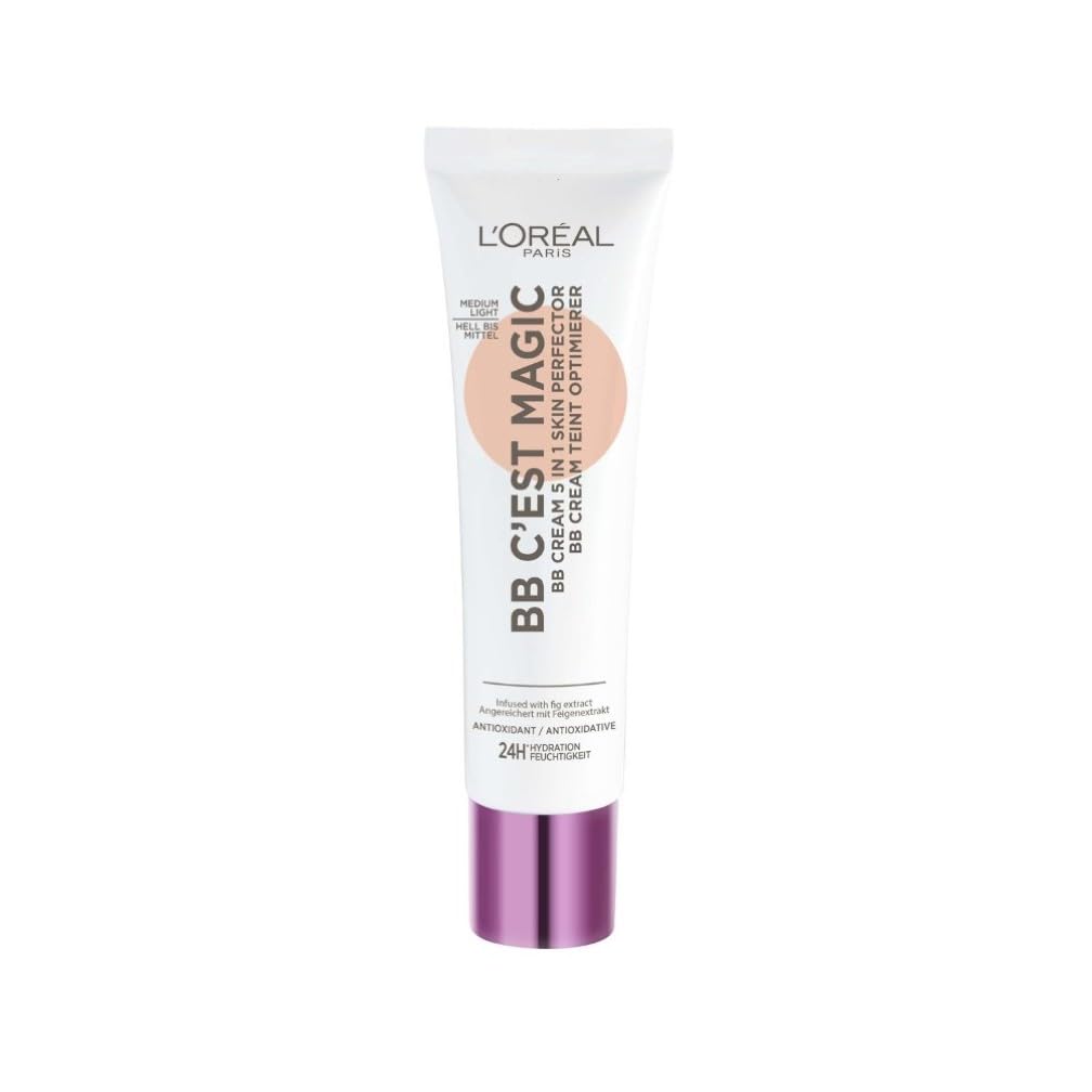 L'Oréal Paris Magic BB Cream with SPF 20, 5-in-1 Skin Tint with Vitamin B5 and Vitamin E, Lightweight Hydrating Formula Adapts to Skin Tone for a Natural Glowy Finish, 30 ml, Shade: 03 Medium Light