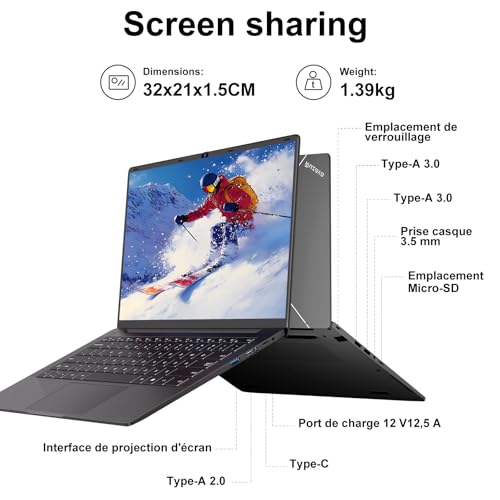 Celeron N5095 Laptop 14 Inch (up to 2.9GHz) Win11 8GB 256GB SSD Extension 1TB 5G WiFi FHD HDMl Laptop with Wireless Mouse Qwerty Keyboard with AZERTY Membrane Keyboard - Black-11