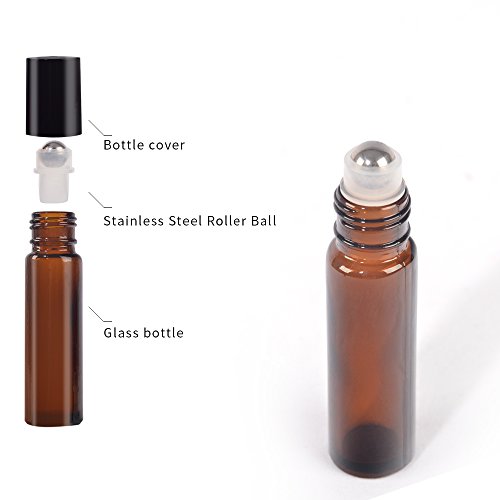 image for STARSIDE 24 Pack 10 ml Amber Glass Roller Bottle Bottles with Stainles