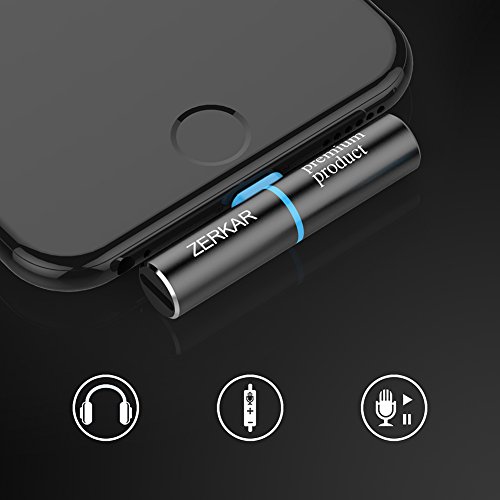 ZERKAR iPhone 7 Adapter & Splitter, 2 in 1 Dual Lightning Headphone Audio & Charge Adapter for iPhone 7 / 7 Plus, iPhone 8 / 8 Plus, iPhone X (Black)