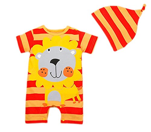Baby Boys Cute Animal Romper Short Sleeve Jumpsuit Bodysuit Outfits with Hat