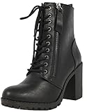 Soda Women's Malia Faux Leather Lace Up Chunky Ankle Boot