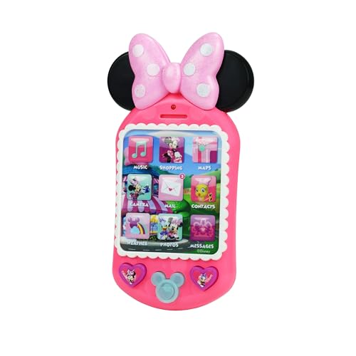 Disney Junior Minnie Bow-Tique Why Hello Pretend Play Cell Phone, Lights and Sounds, Batteries Included, Holiday Stocking Stuffers, Gifts, Presents, Kids Toys for Ages 3 Up by Just Play