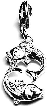 Solid Sterling 925 Silver Charm - Astrology Zodiac Sign - Pisces