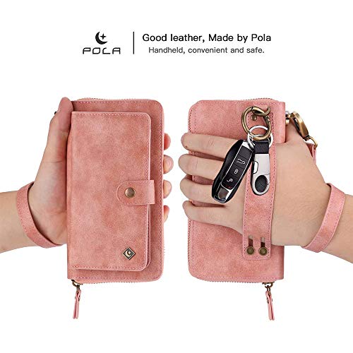 JAZ iPhone 8 / 7 Wallet Case - Zipper Purse Detachable Magnetic 14 Card Slots Wristlets Leather Wallet Case for Apple iPhone 8 / 7 / 6 / 6S